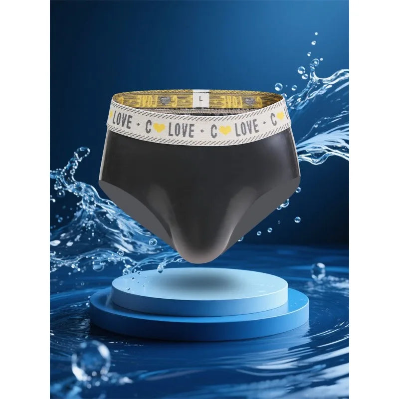 New Latex Buttocks Hollow Briefs Silky Mens Sexy Erotic Underwear Rubber Convex Pouch Panties Oil Shiny Male Lingerie Slip Homme