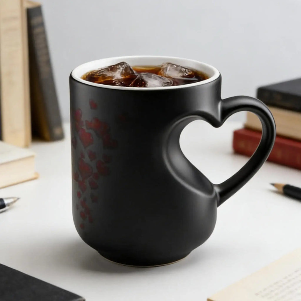 Heat Sensitive Color Changing Heart Handle Mug Strange Rare Mate Couple Valentine Day Wedding Coffee Mug Cup Festival Gifts