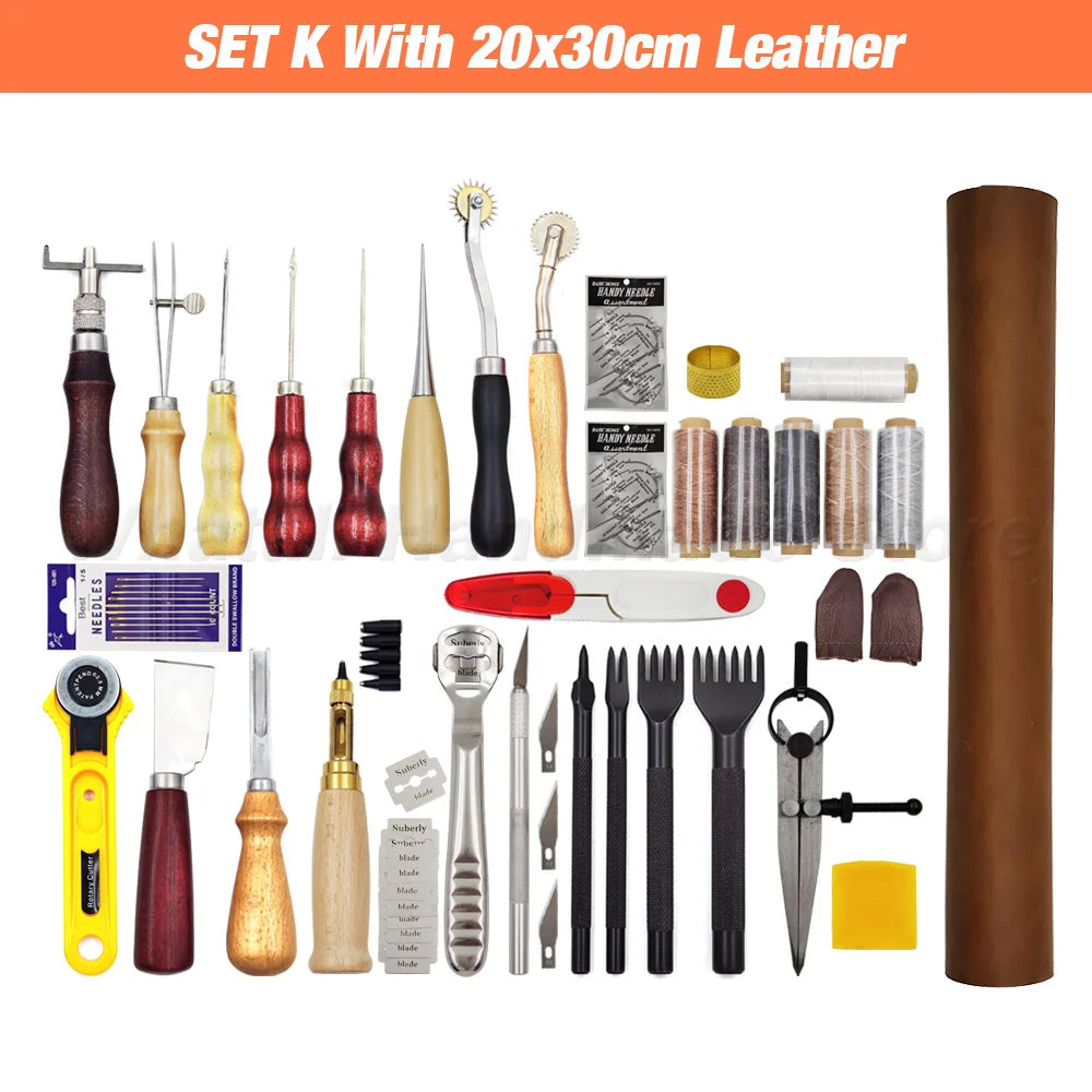 Professional Hand Sewing Leathercraft Tools Kit Saddle Groover Stitching Punch Carving Work Sets Tool For DIY Leather Accessory