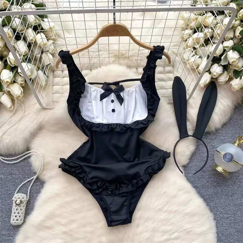 Female Sleevless Halter Playsuits Lace Sheer Open Crotch Lingerie Rompers Women Erotic Hollow Out Sexy Bodysuits Bow Jumpsuit