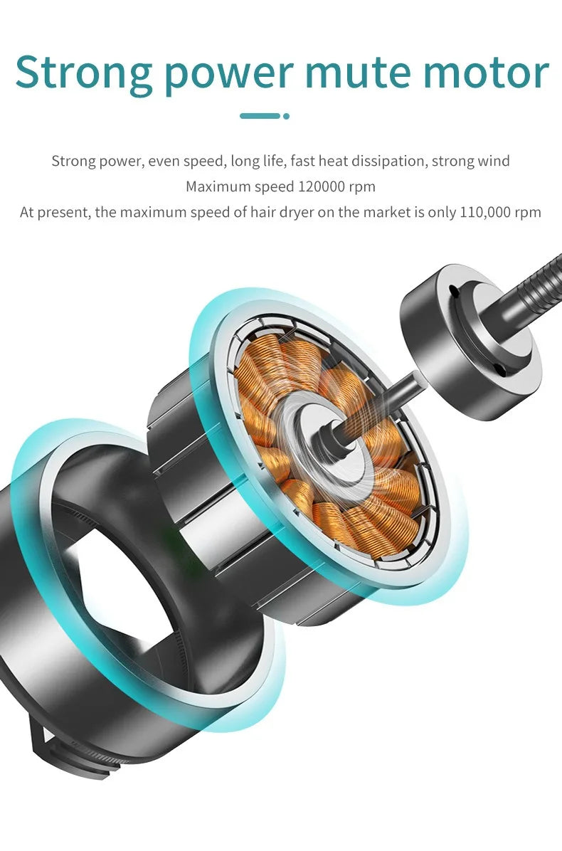 HOMEFISH 4 in 1 Wireless Hair Dryer Portable USB Rechargeable Negative Ions Blow Dryer Electric Air Duster Blower