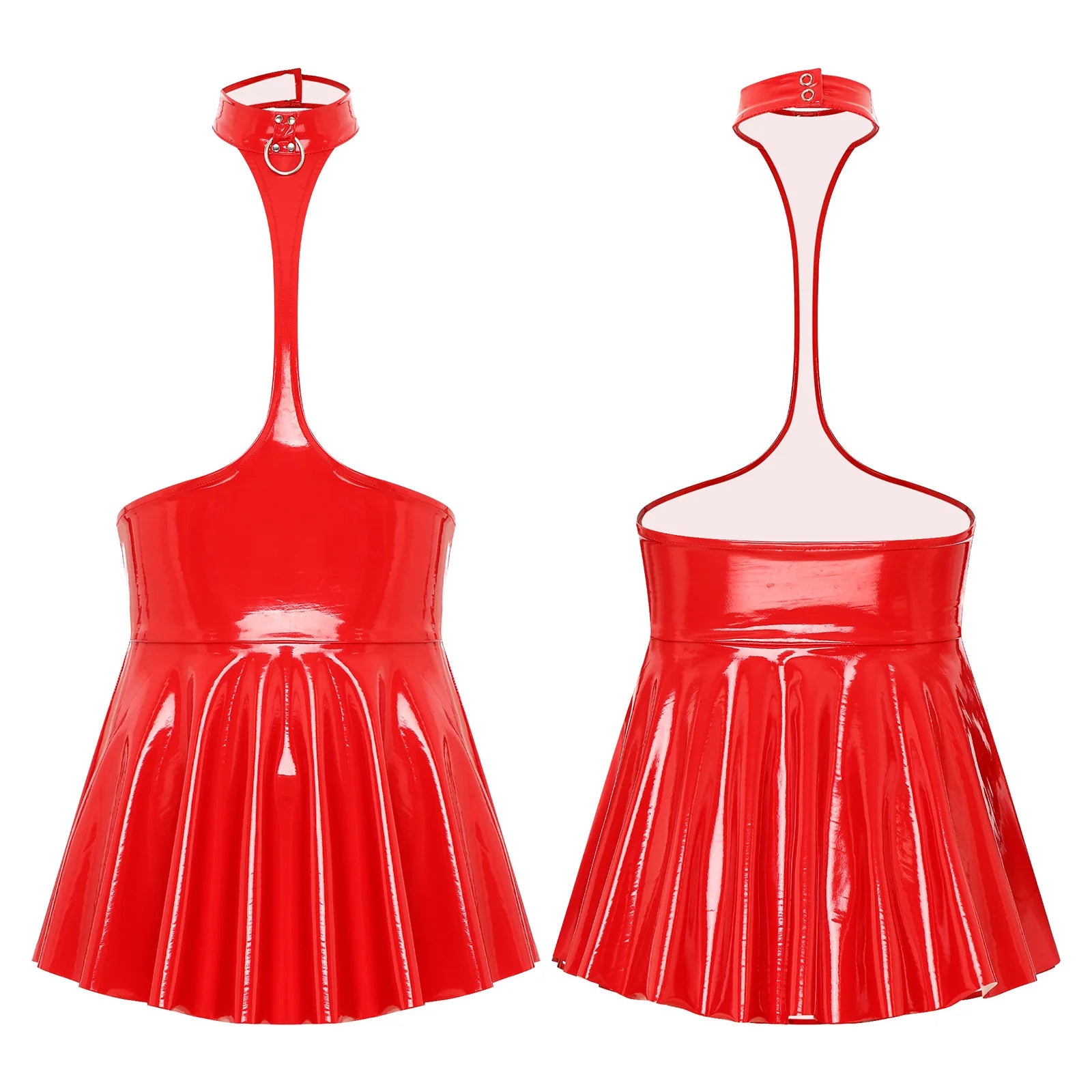 Women Mini Dress Female Sexy Lingerie Backless Open Chest Halter Ruffled Latex Skirt Pole Dance Party Nightclub Costume XXXXL