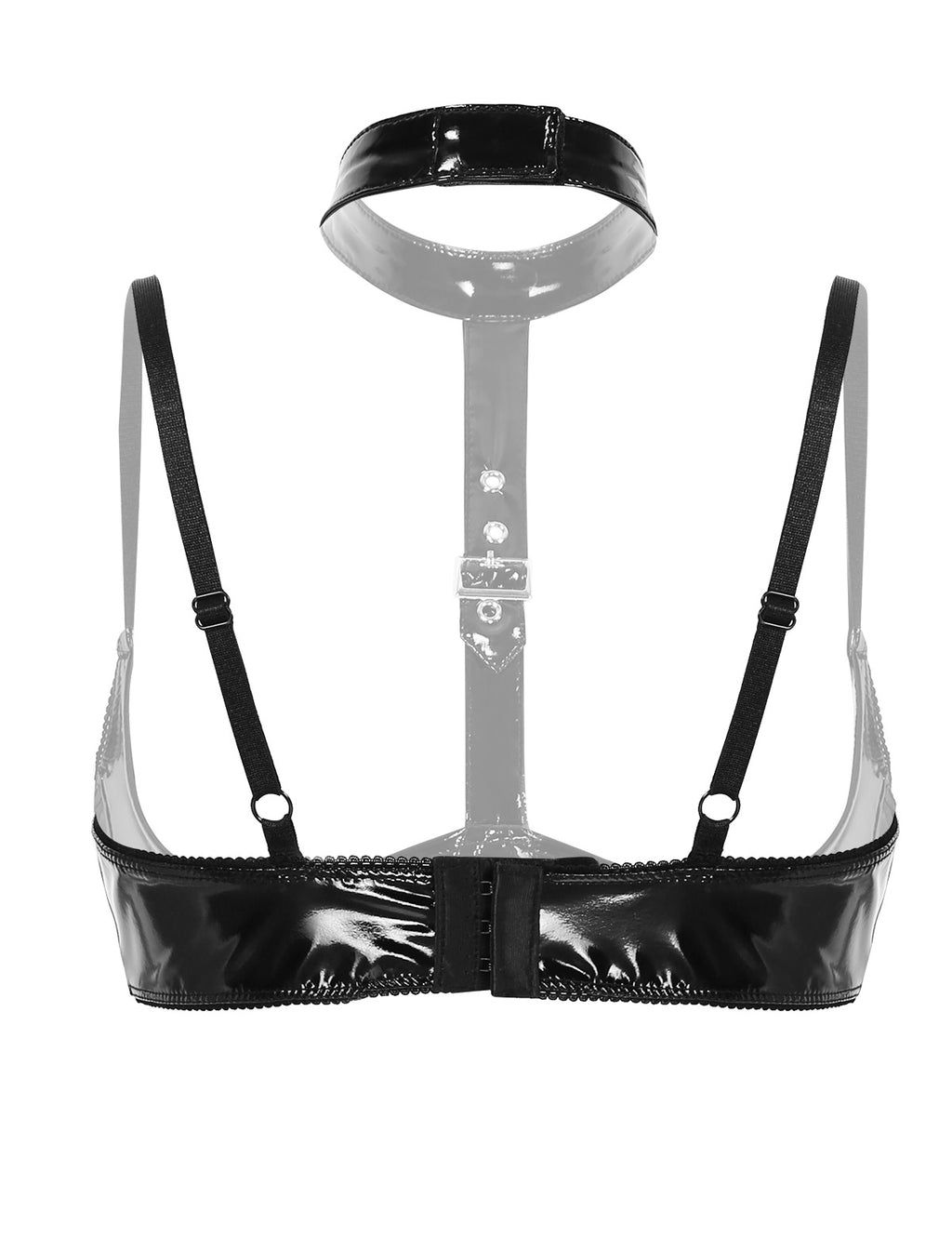 Lingerie Sexy Set Women Wetlook Patent Leather Wire-free Open Cup Sexy Bra with Ruffle Built-in Thongs Garter Belt Mini Skirts