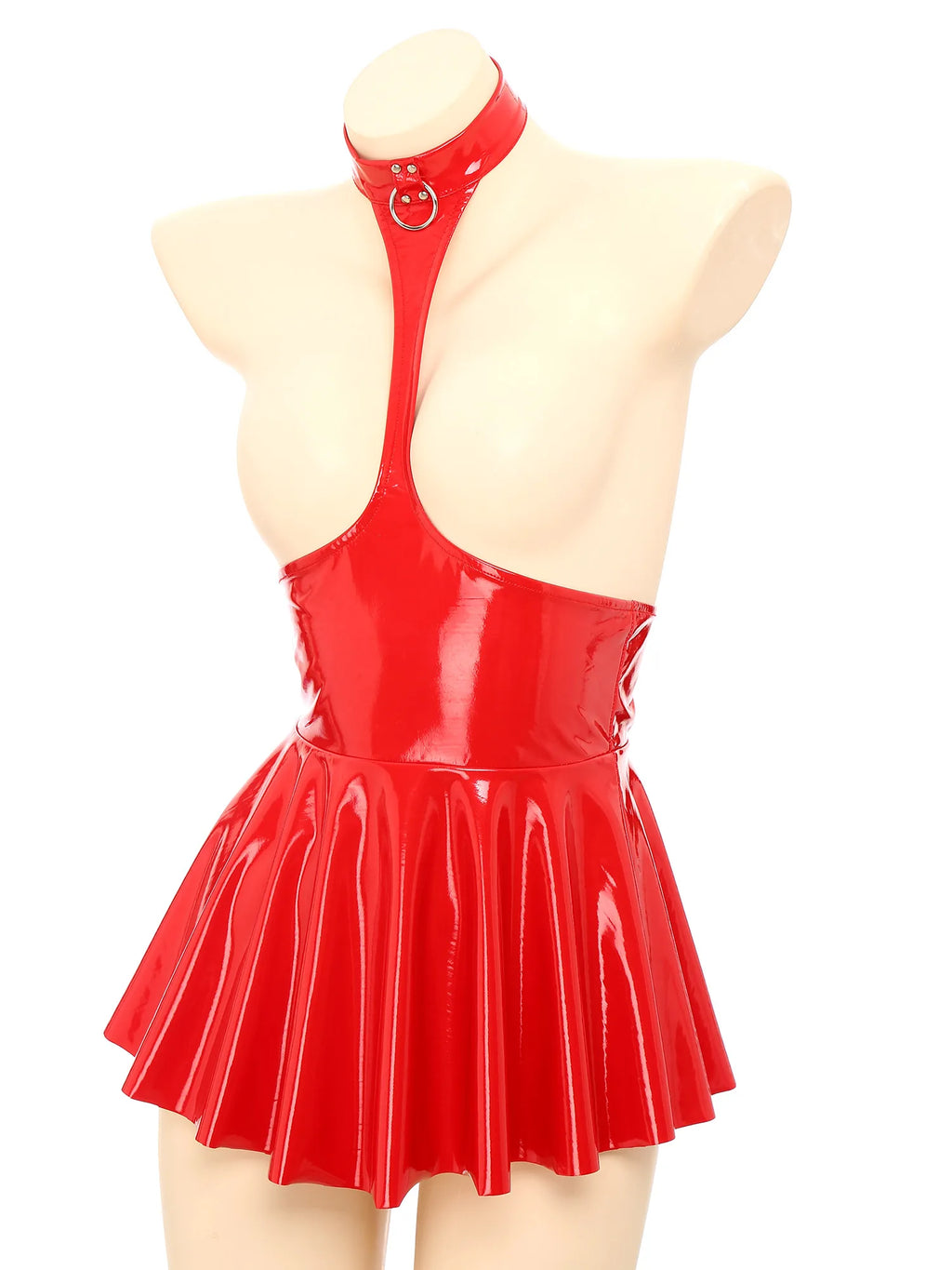 Women Mini Dress Female Sexy Lingerie Backless Open Chest Halter Ruffled Latex Skirt Pole Dance Party Nightclub Costume XXXXL