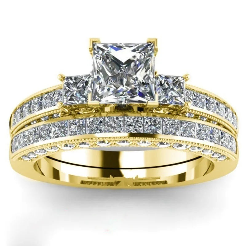 Couple Rings For Women White Rhinestones Zirconia Rings Set Simple CZ Stainless Steel Men Ring Wedding Jewelry For Lover Gifts