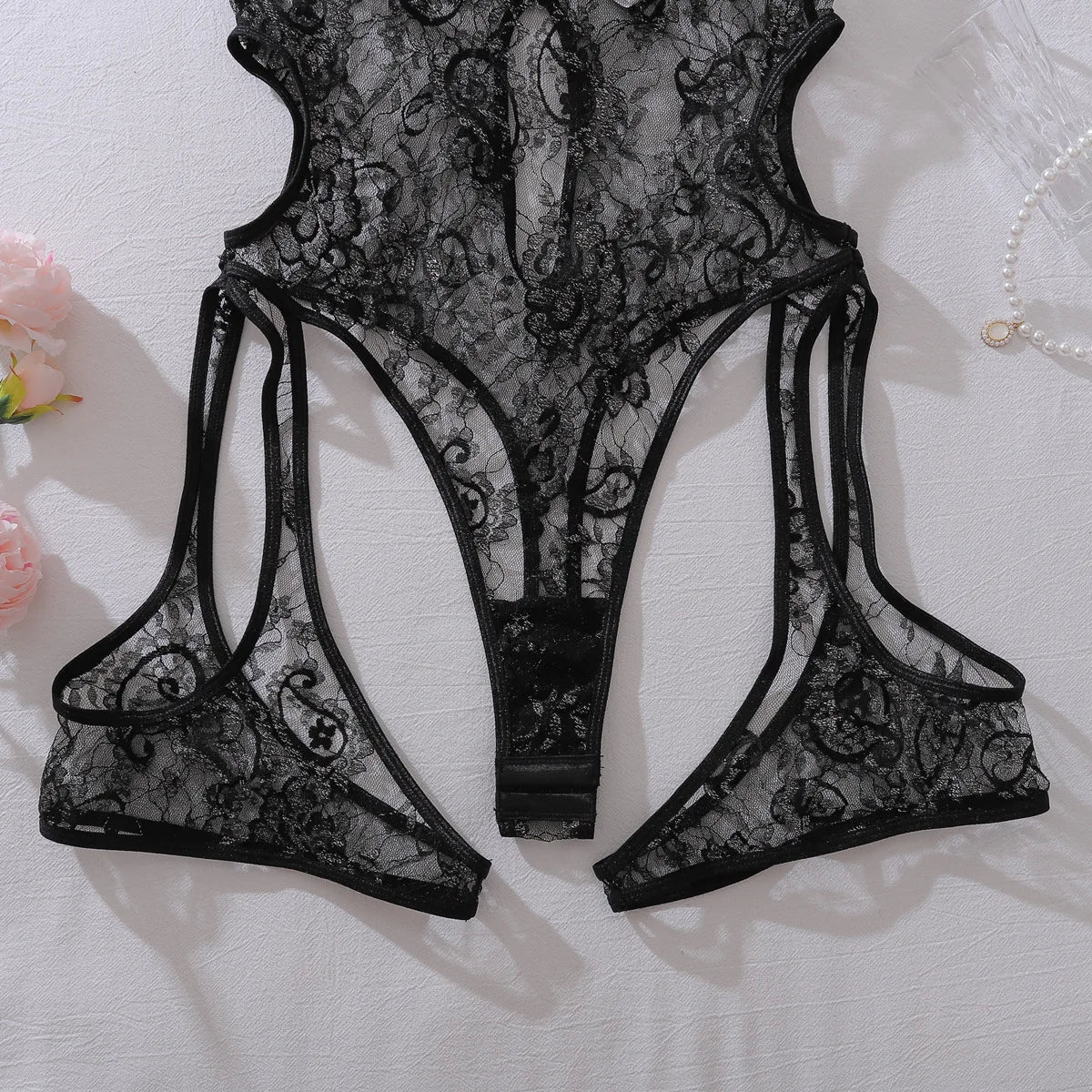 Ellolace Exclusive Women's Lingerie Sets Sexy Hollow Open Crotch Bodysuit Intimate See Through Oriental Aesthetic Underwear