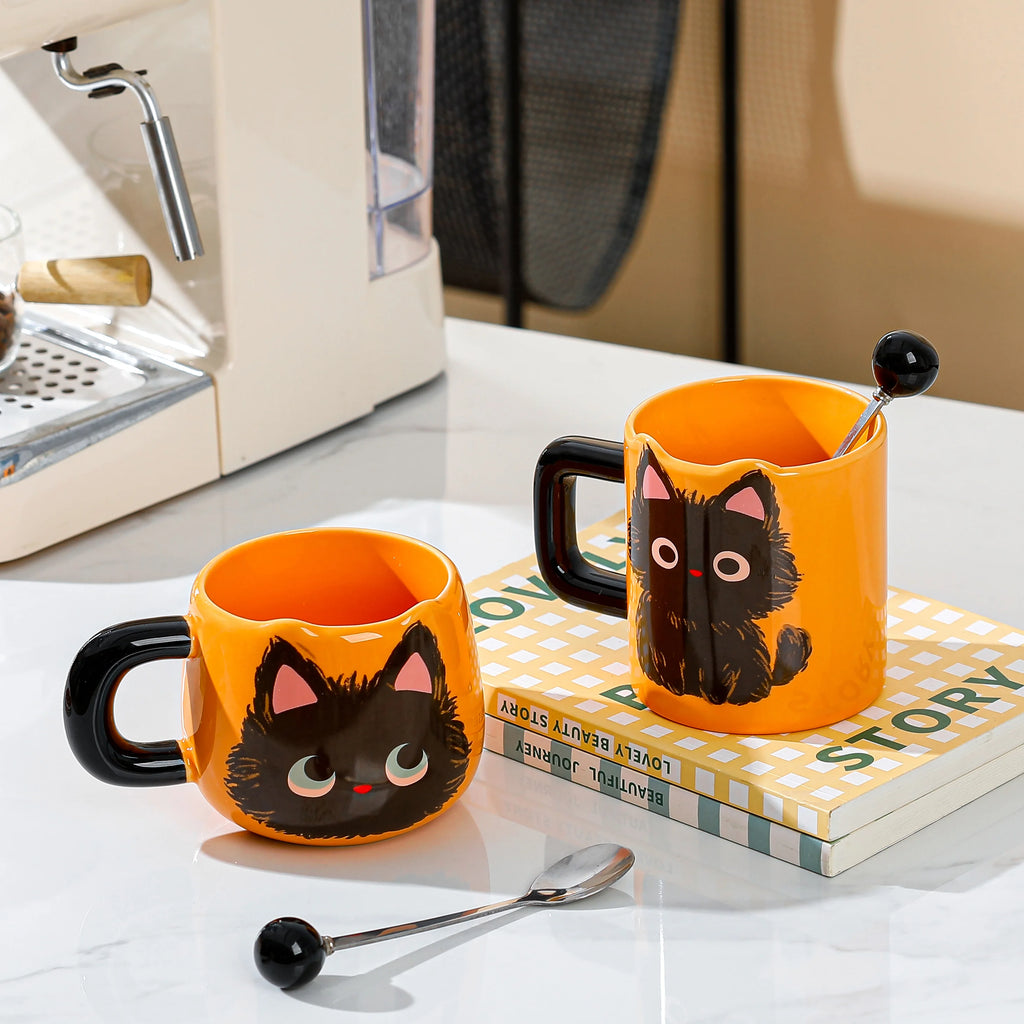 Ceramic  Head Mugs with Spoons Cute Animal Design Drinking Water Cups for Couples Home Office Birthday Gifts