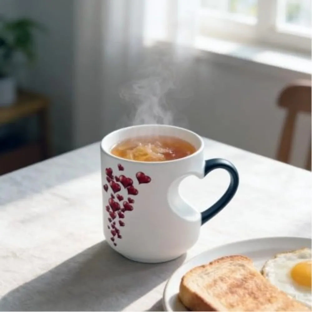 Creative Ceramic Color Changing Mug Heart-Shaped Thermochromic Reveal Coffee Mug 11oz Coffee Cup for Home&Office