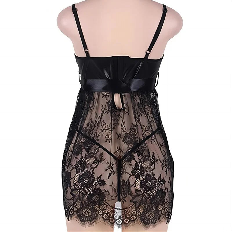 Women's Lace Babydoll Lingerie Set – Soft Chemise Nightgown with G-String | Elegant Spaghetti Strap Sleepwear