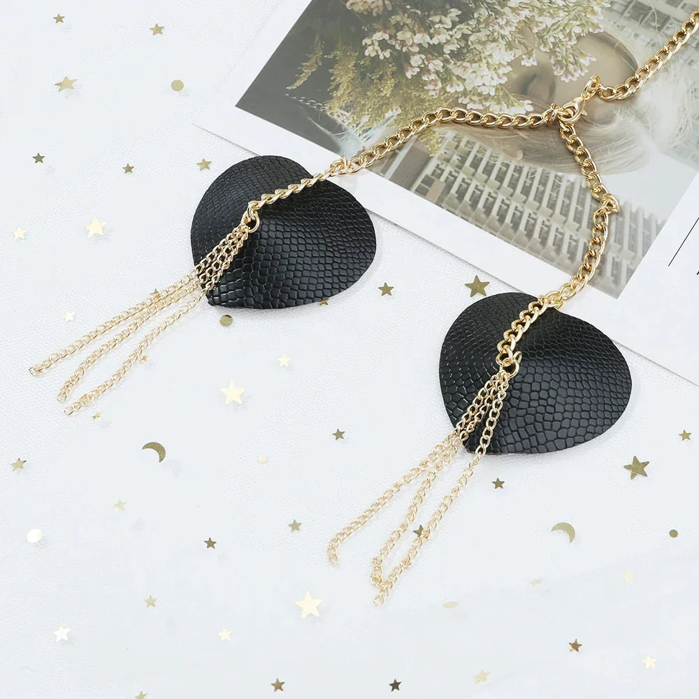 Sexy Metal Chain Linked Nipple Cover With Choker Nipple Pasties  Reusable Women Bondage Choker Collar Body Chain Sex Games Toys