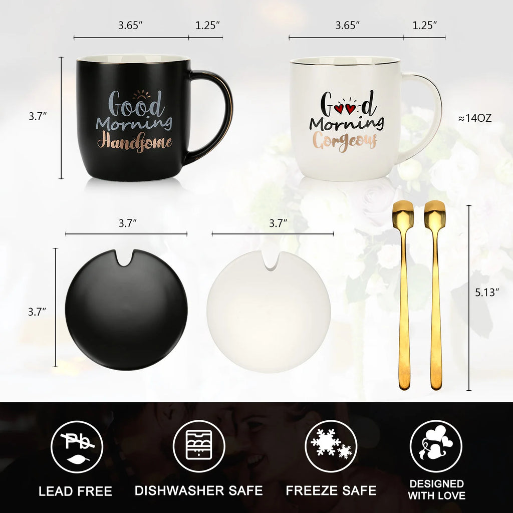 Mr and Mrs Coffee Mugs Creative Couples Black Ceramic Cups Wedding Gifts for Newlyweds Cup Set Perfect Gift-Set for Engagement