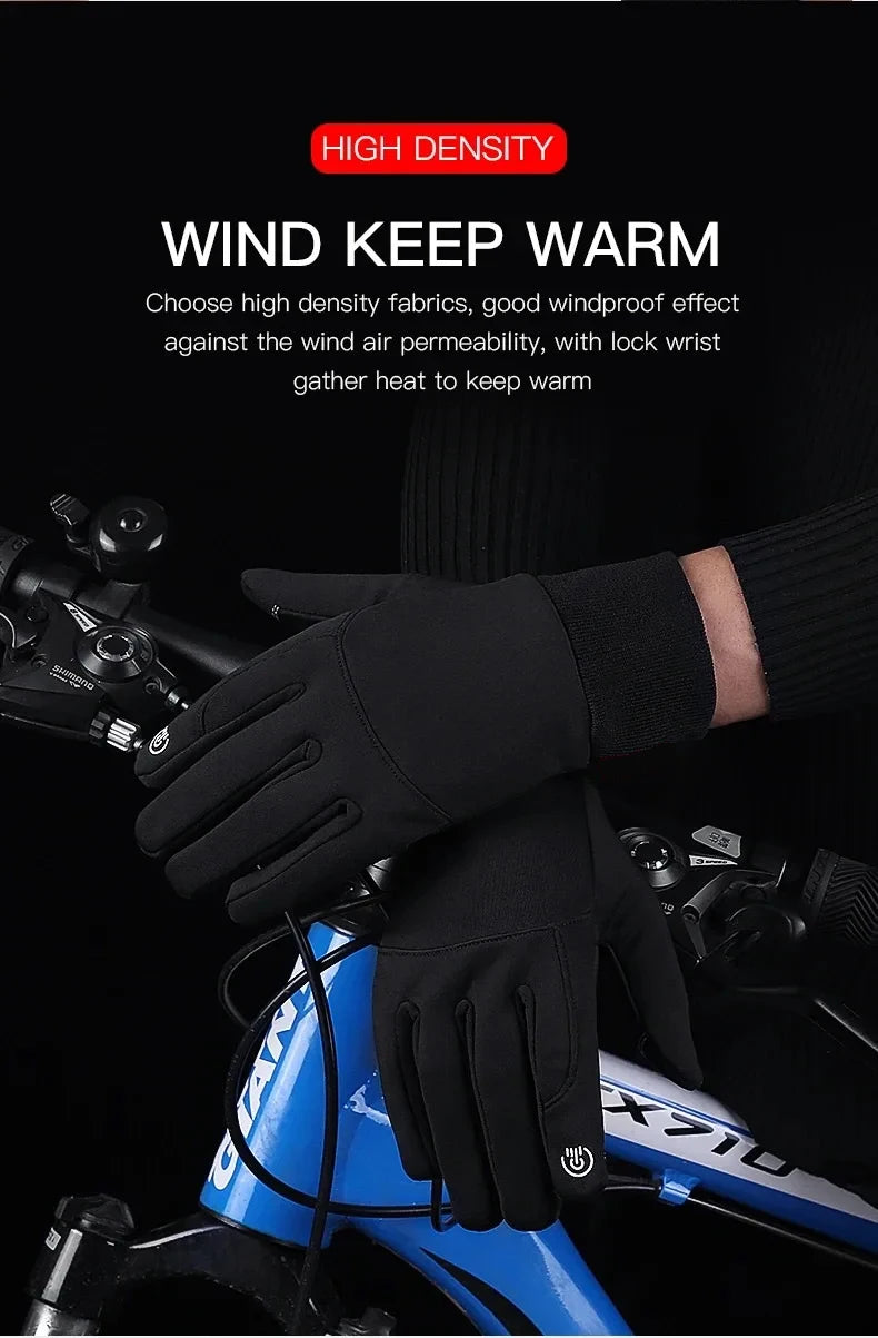 Autumn Winter Outdoor Cycling Gloves Gym Fitness Sports Running Warm Touch Screen Nonslip Gloves Motorcycle Gloves Men Black