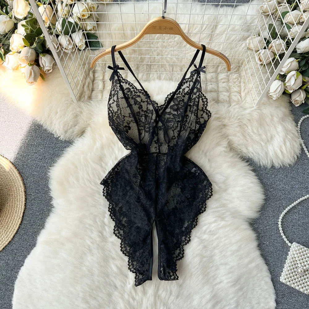Japan Hotsweet Women's Sleepwear Set Strapless Cut Petal Sleeve Crop Top With Lace Up Pleat Mini Skirt Sexy Erotic Lingerie Set