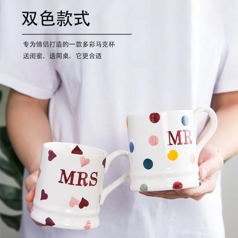 Creative Mr Mrs Coffee Mug Creative Dot Love Ceramic Cup for Couple Girl Drinking Water Cup Wedding Gift 400ml