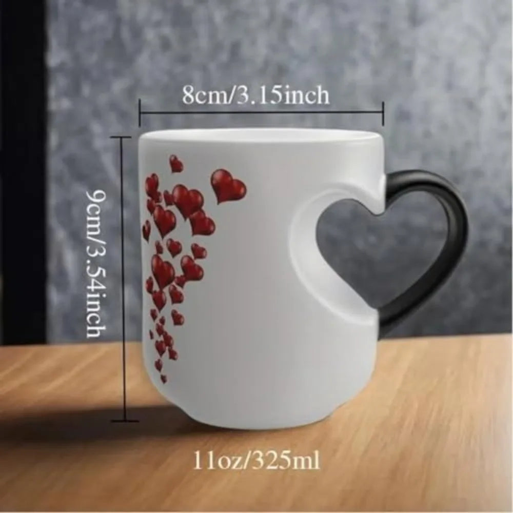 Creative Ceramic Color Changing Mug Heart-Shaped Thermochromic Reveal Coffee Mug 11oz Coffee Cup for Home&Office