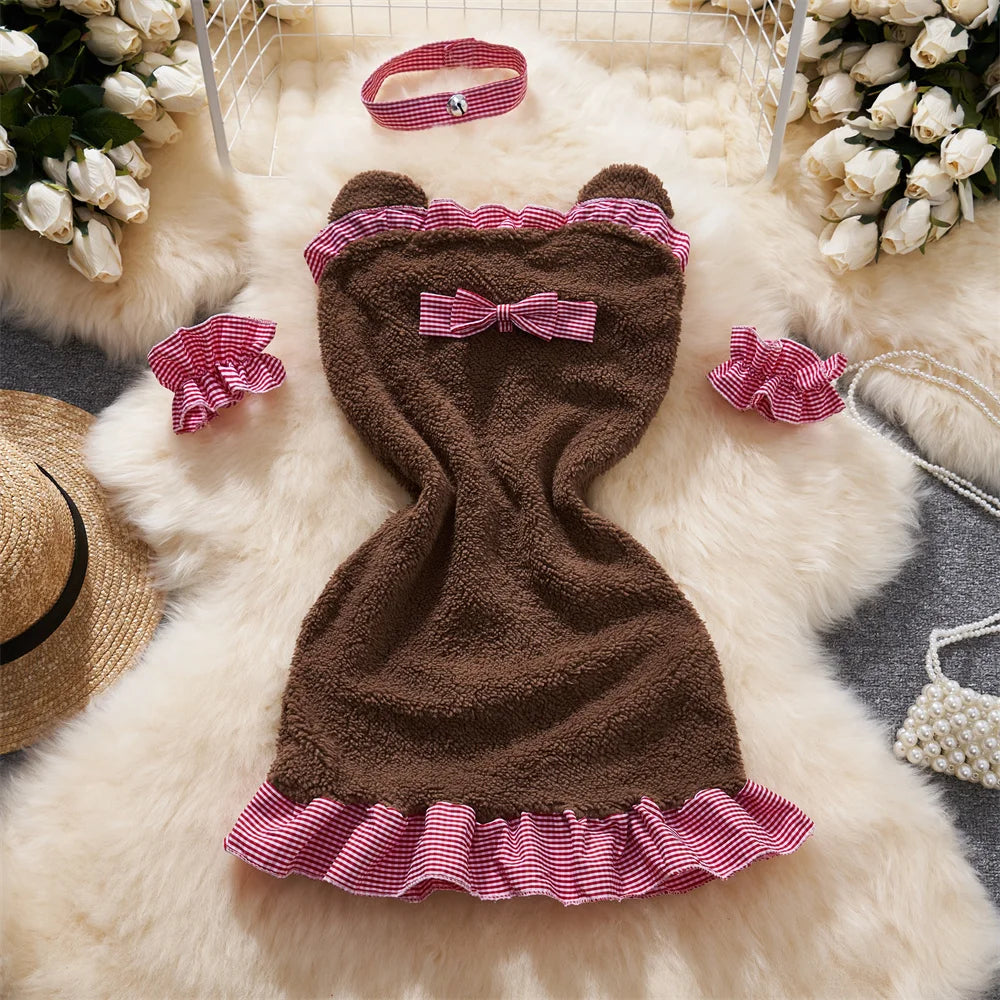 Red Christmas Cosplay Rabbit girl Jumpsuit Sexy Lingerie Belt Women New In Clothing Casual Backless Hollow Out Lace-up Bodysuit