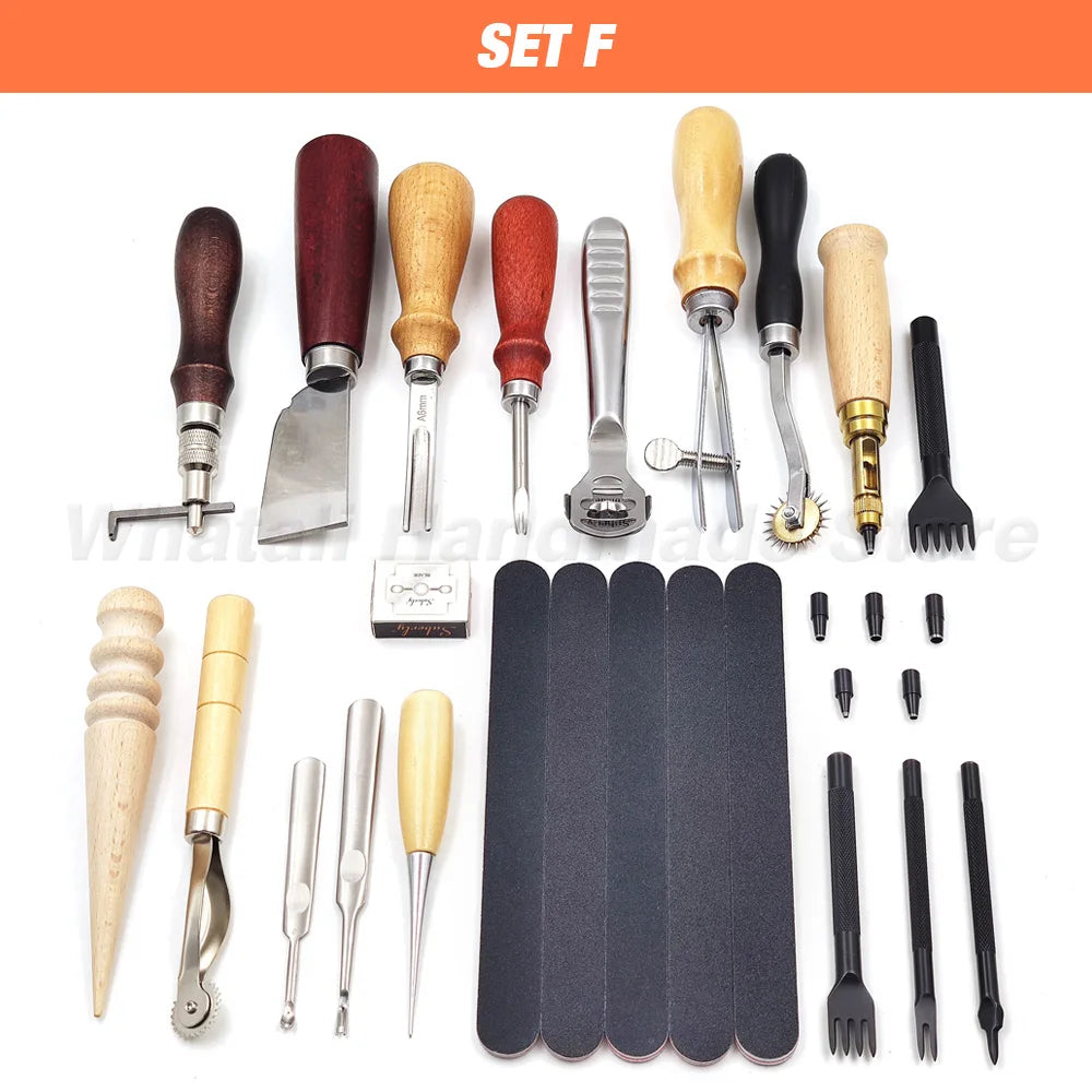 Professional Hand Sewing Leathercraft Tools Kit Saddle Groover Stitching Punch Carving Work Sets Tool For DIY Leather Accessory