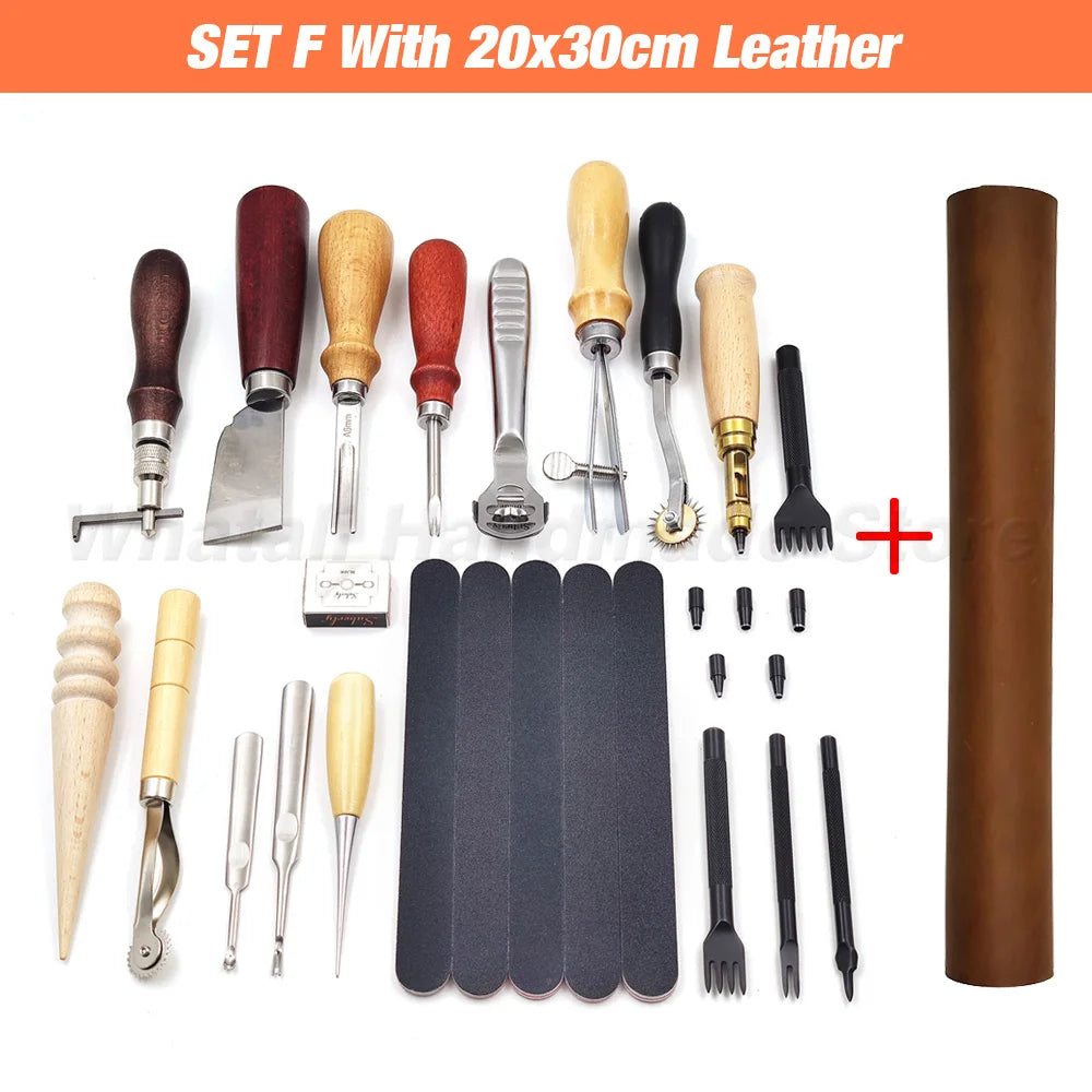 Professional Hand Sewing Leathercraft Tools Kit Saddle Groover Stitching Punch Carving Work Sets Tool For DIY Leather Accessory