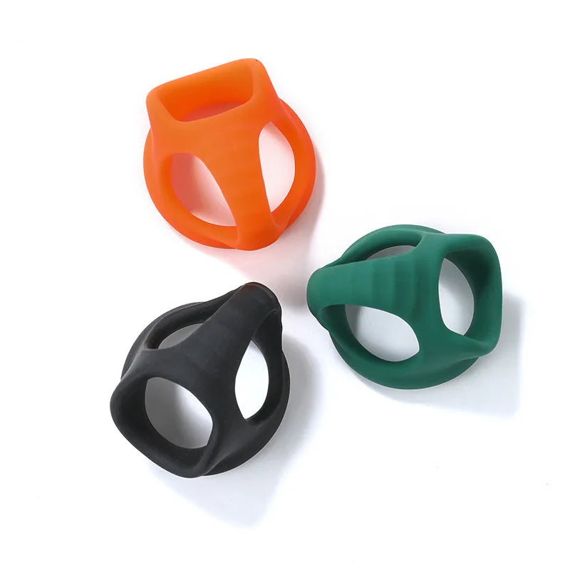 Reusable Silicone Penis Ring Delay Ejaculation Ball Scrotum Stretcher Triple Cockring Testicle Semen Lock BDSM Sex Toy for Men
