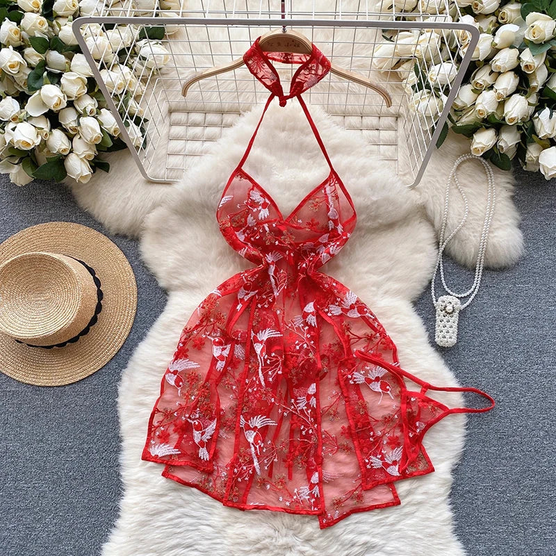 Japan Hotsweet Women's Sleepwear Set Strapless Cut Petal Sleeve Crop Top With Lace Up Pleat Mini Skirt Sexy Erotic Lingerie Set