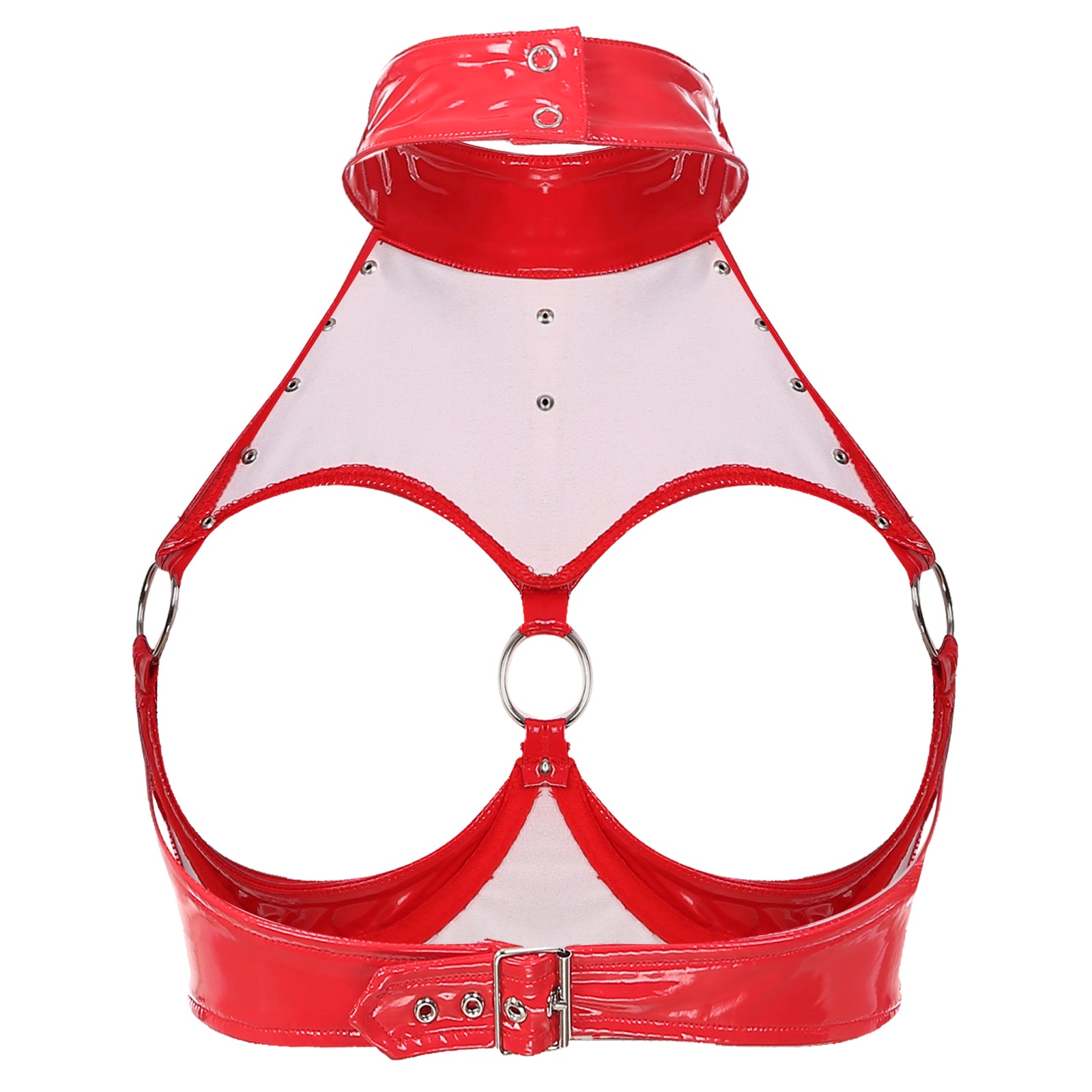 Lingerie Sexy Set Women Wetlook Patent Leather Wire-free Open Cup Sexy Bra with Ruffle Built-in Thongs Garter Belt Mini Skirts