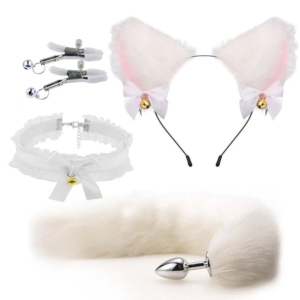 Fox Tail Anal Plug Cosplay Set – Cat Ears, Collar & Bow-Knot Accessories