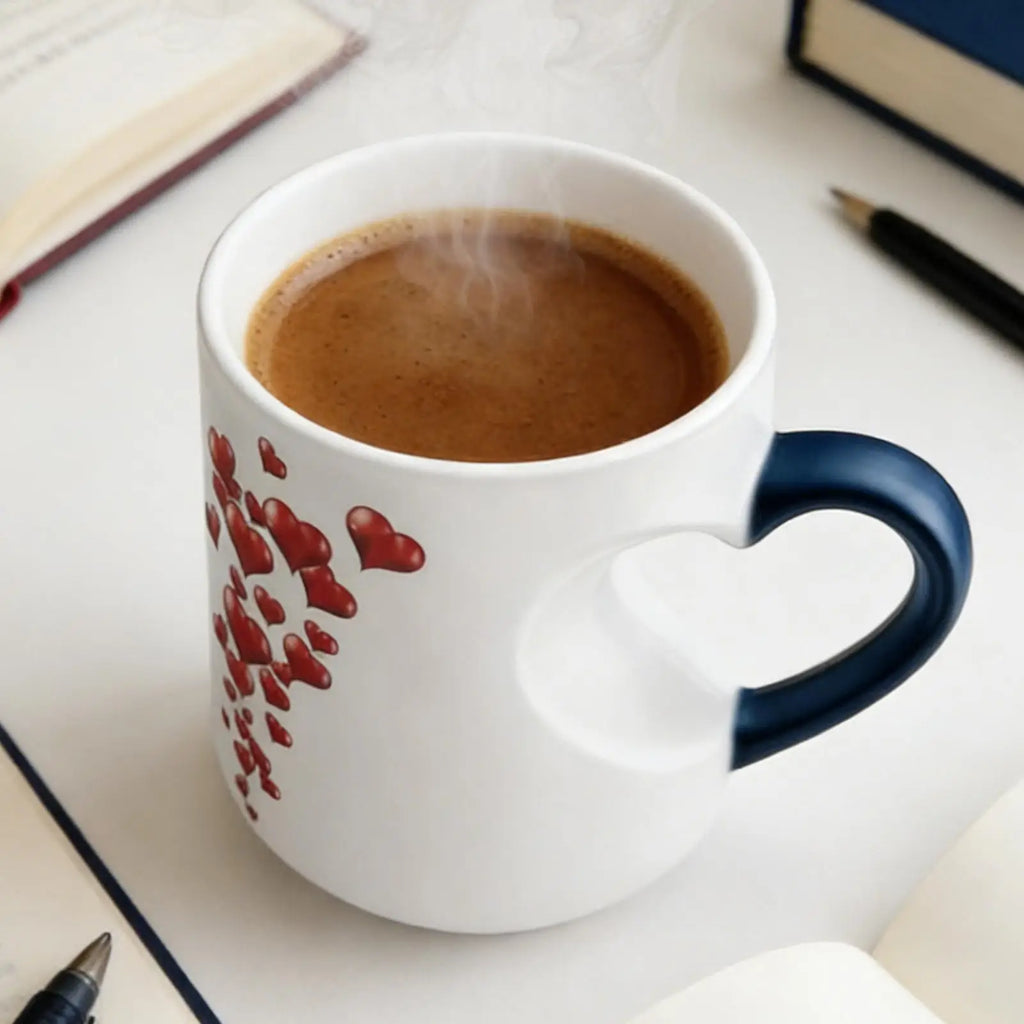 Heat Sensitive Color Changing Heart Handle Mug Strange Rare Mate Couple Valentine Day Wedding Coffee Mug Cup Festival Gifts
