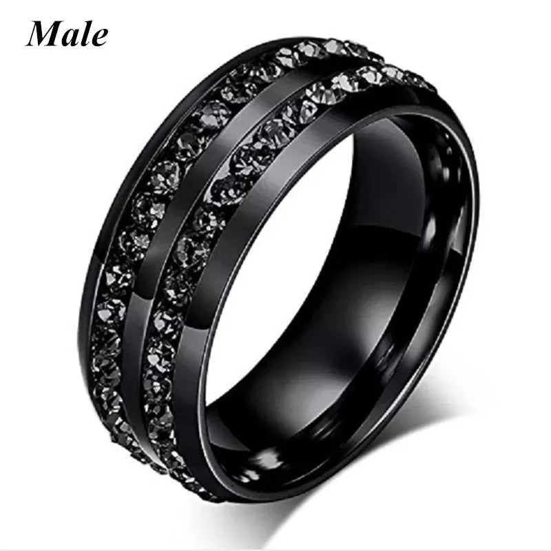 Couple Rings For Women White Rhinestones Zirconia Rings Set Simple CZ Stainless Steel Men Ring Wedding Jewelry For Lover Gifts