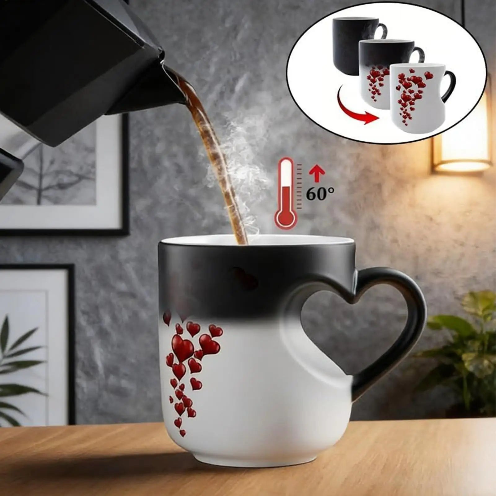 Heat Sensitive Color Changing Heart Handle Mug Strange Rare Mate Couple Valentine Day Wedding Coffee Mug Cup Festival Gifts