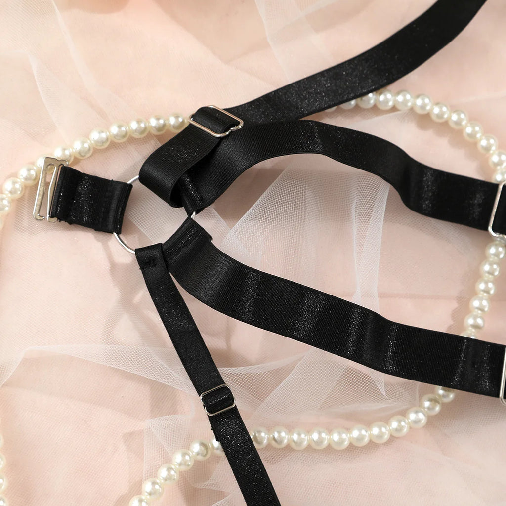 Women's Ribbon Splicing Steel Ring Backless Jumpsuit Underwear Sexy Solid Patchwork Steel Ring Bodysuit Perspective Intimates