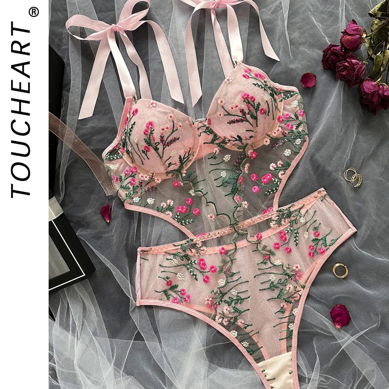 Women's Lace Bra & Panty Set – Floral Underwire Lingerie with Adjustable Straps | Elegant Intimate Wear