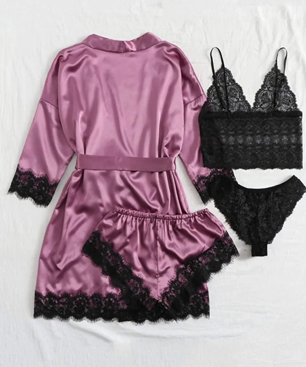 Women's Sexy Pajamas Nightgowns Lingerie Shorts 4-piece Lace Camisole Pajama Set Home Robe Nightgowns Leisure wear