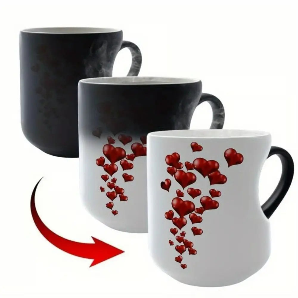 Creative Ceramic Color Changing Mug Heart-Shaped Thermochromic Reveal Coffee Mug 11oz Coffee Cup for Home&Office