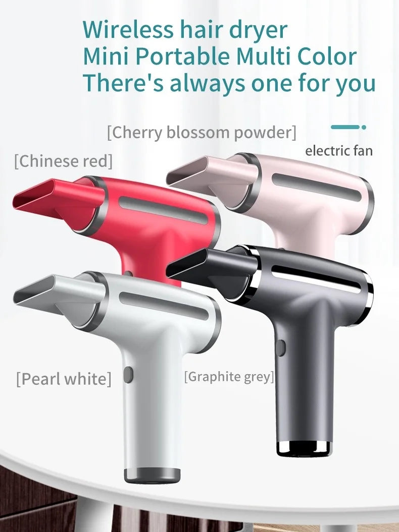 HOMEFISH 4 in 1 Wireless Hair Dryer Portable USB Rechargeable Negative Ions Blow Dryer Electric Air Duster Blower