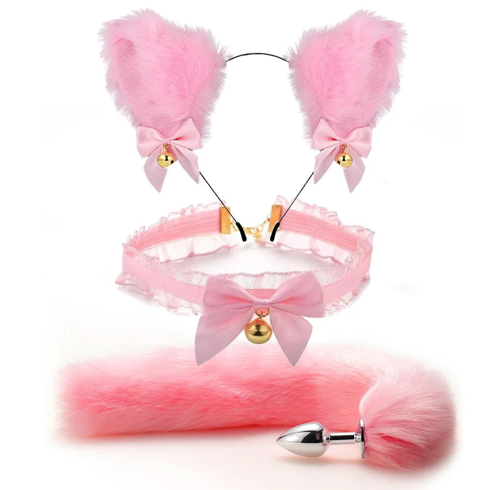 Fox Tail Anal Plug Cosplay Set – Cat Ears, Collar & Bow-Knot Accessories