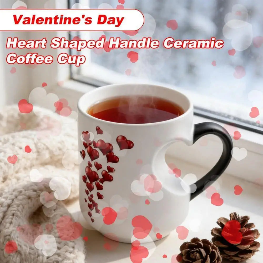 Heat Sensitive Color Changing Heart Handle Mug Strange Rare Mate Couple Valentine Day Wedding Coffee Mug Cup Festival Gifts