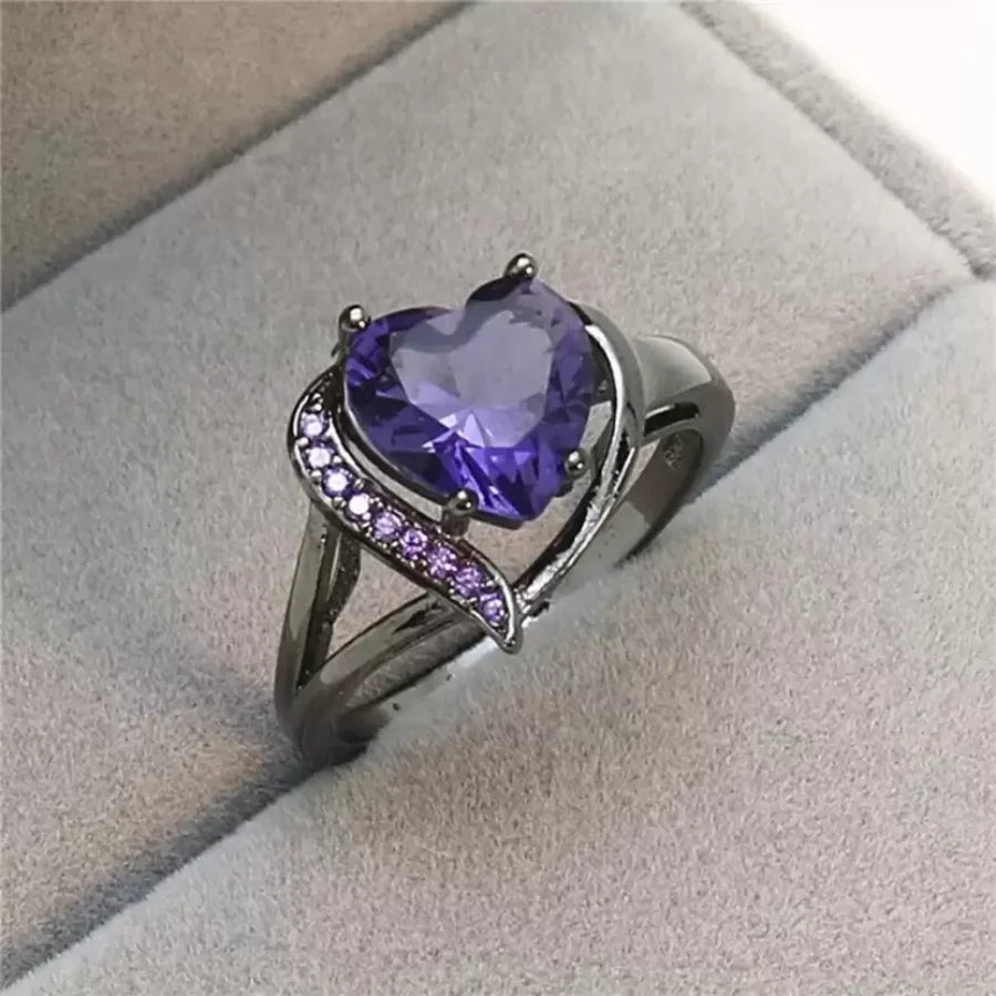Fashion Couple Rings Romantic Women Heart Purple Rhinestones Zircon Ring Men's Women's Engagement Party Gift Jewelry Wholesale