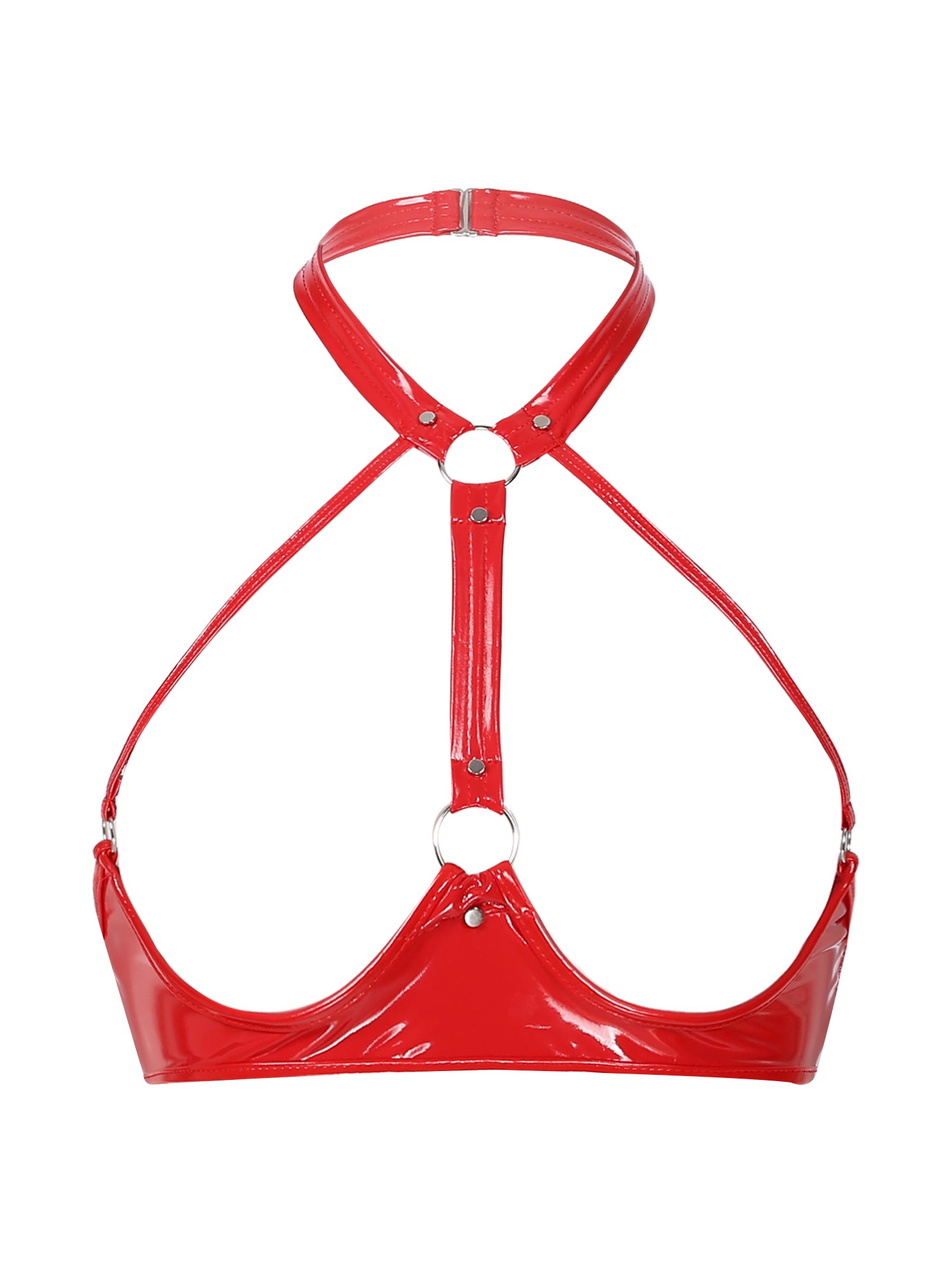 Lingerie Sexy Set Women Wetlook Patent Leather Wire-free Open Cup Sexy Bra with Ruffle Built-in Thongs Garter Belt Mini Skirts