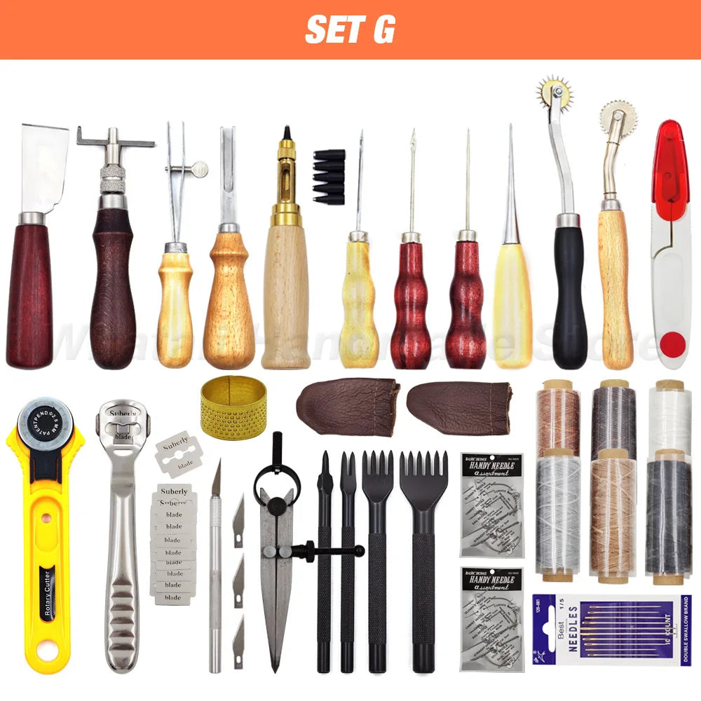 Professional Hand Sewing Leathercraft Tools Kit Saddle Groover Stitching Punch Carving Work Sets Tool For DIY Leather Accessory