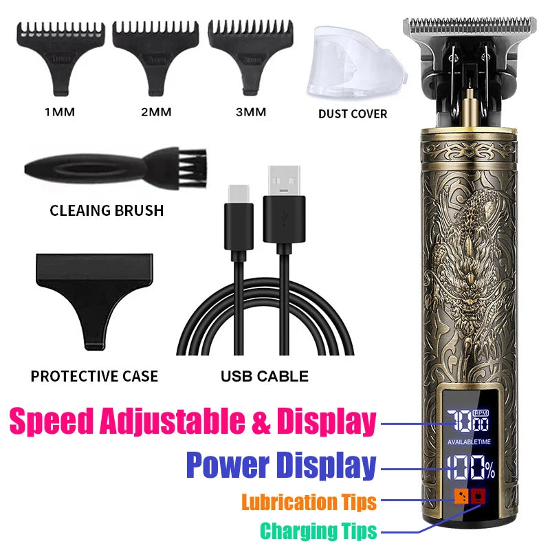Carving Hair Clipper Professional Hair Cutting Machine Barber Rechargeable Hair Trimmer Metal Haircut Machine Clipper for Men