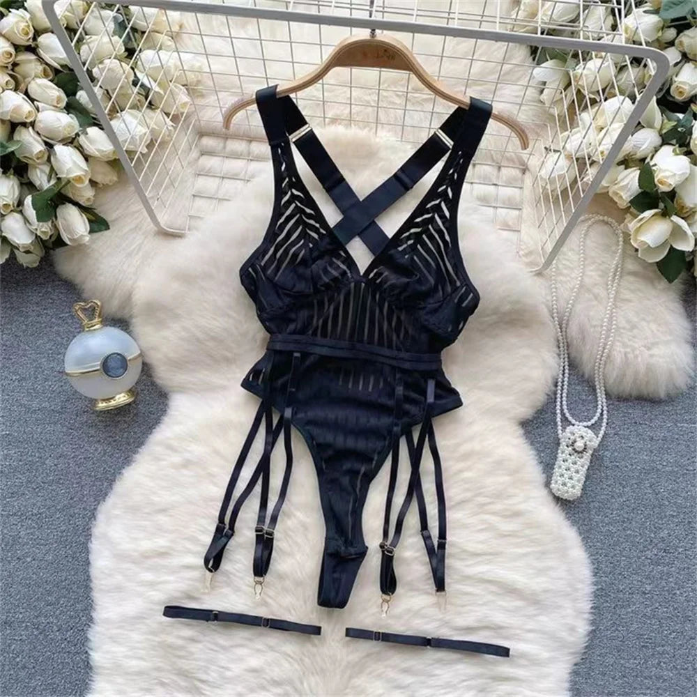 Japan Hotsweet Women's Sleepwear Set Strapless Cut Petal Sleeve Crop Top With Lace Up Pleat Mini Skirt Sexy Erotic Lingerie Set