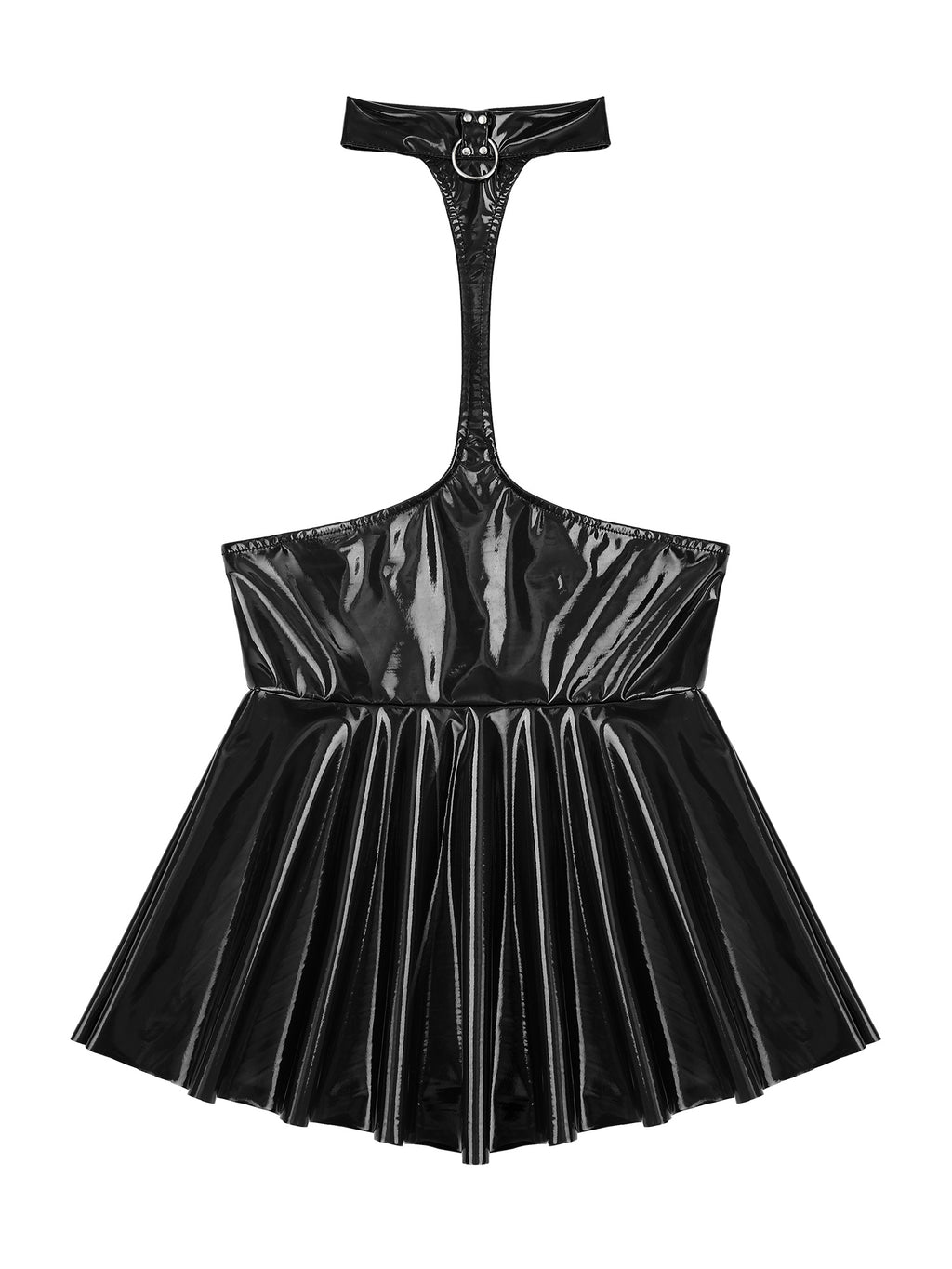 Women Mini Dress Female Sexy Lingerie Backless Open Chest Halter Ruffled Latex Skirt Pole Dance Party Nightclub Costume XXXXL