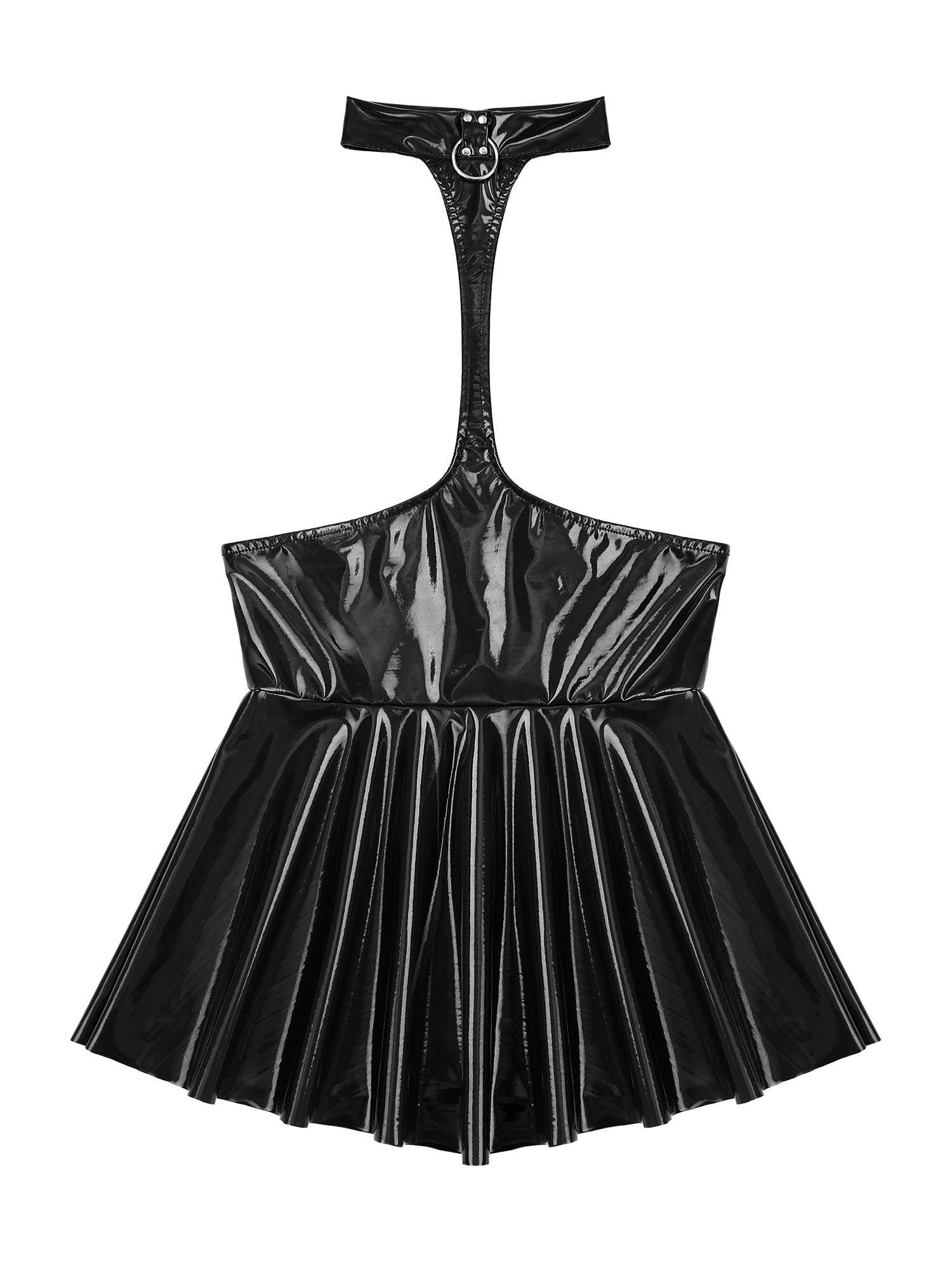 Women Mini Dress Female Sexy Lingerie Backless Open Chest Halter Ruffled Latex Skirt Pole Dance Party Nightclub Costume XXXXL