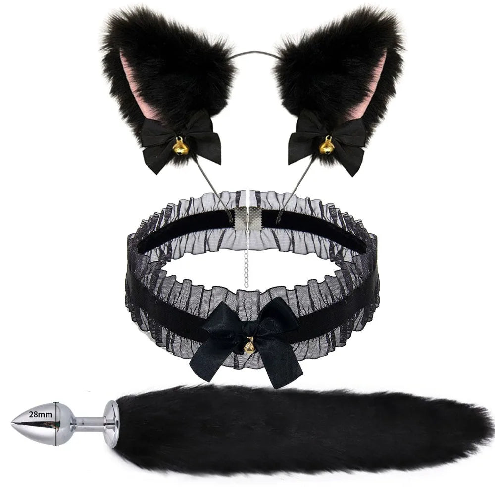 Fox Tail Anal Plug Cosplay Set – Cat Ears, Collar & Bow-Knot Accessories