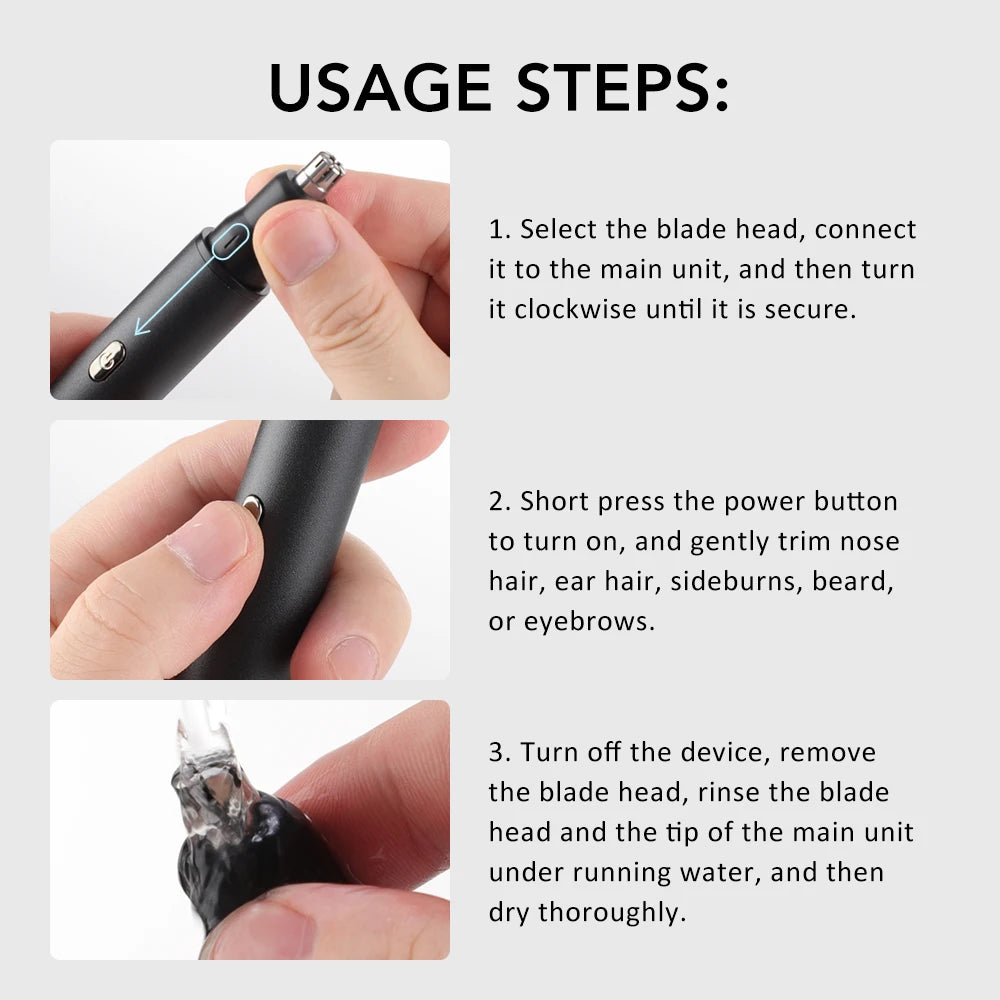 3 in 1 Electric Nose Hair Trimmer for Men Portable Digital Display Nose Ears Hair Eyebrow Trimmer 360° Roating Painless Safe