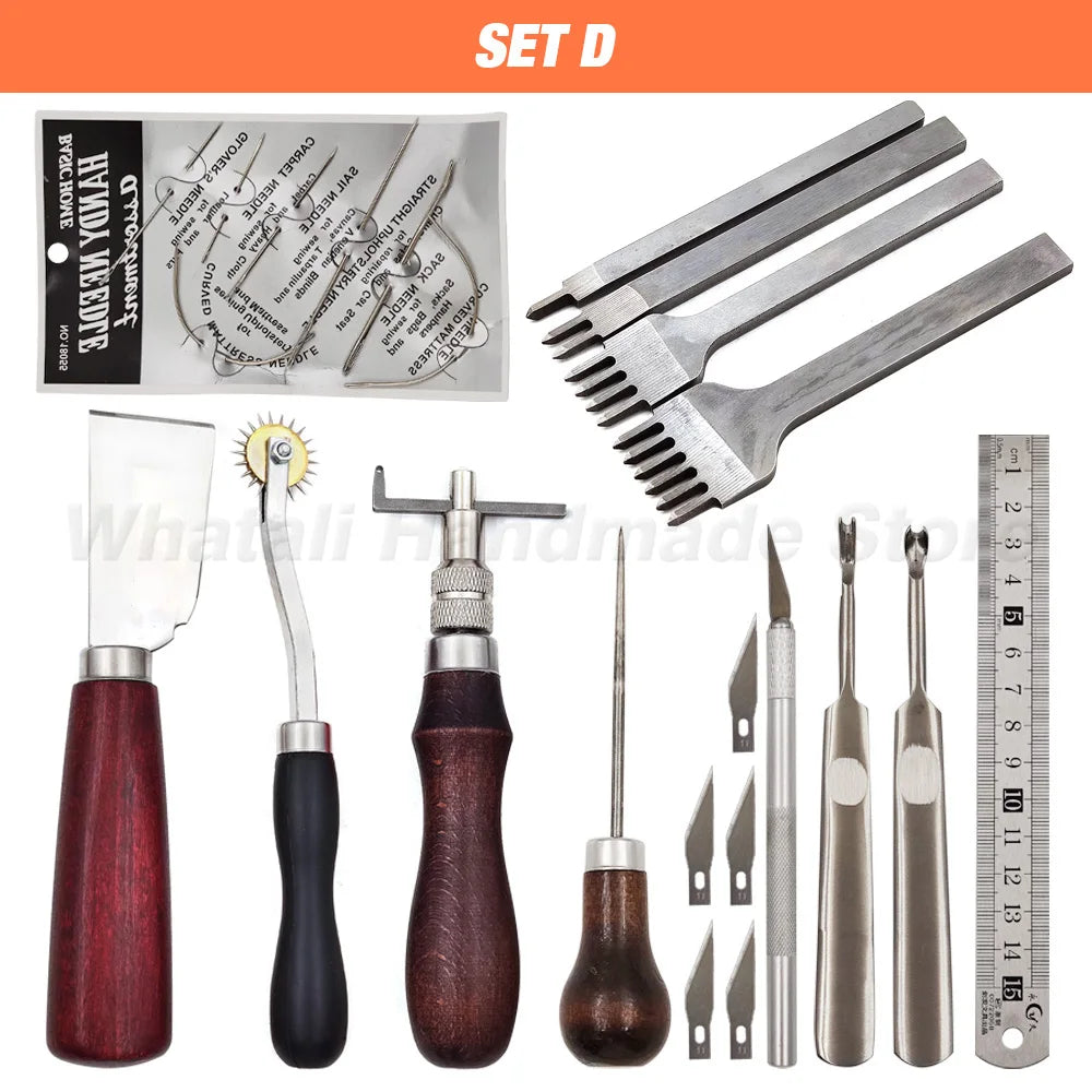 Professional Hand Sewing Leathercraft Tools Kit Saddle Groover Stitching Punch Carving Work Sets Tool For DIY Leather Accessory