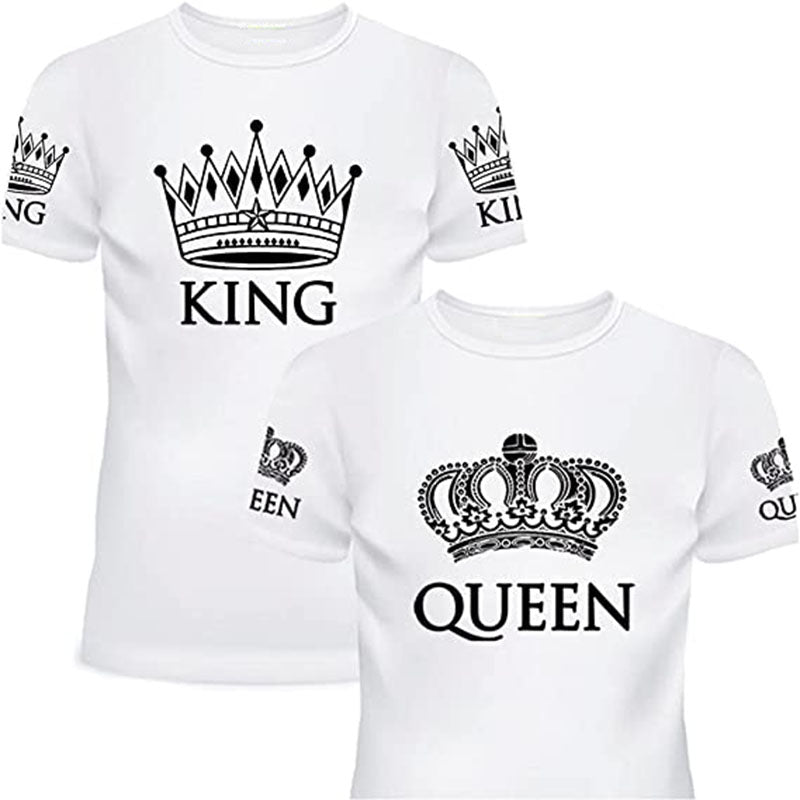Matching Shirts for Couples Set for Him and Her King Queen T-Shirts Boyfriends Girlfriends Clothes Short Sleeve Graphic Tee Tops