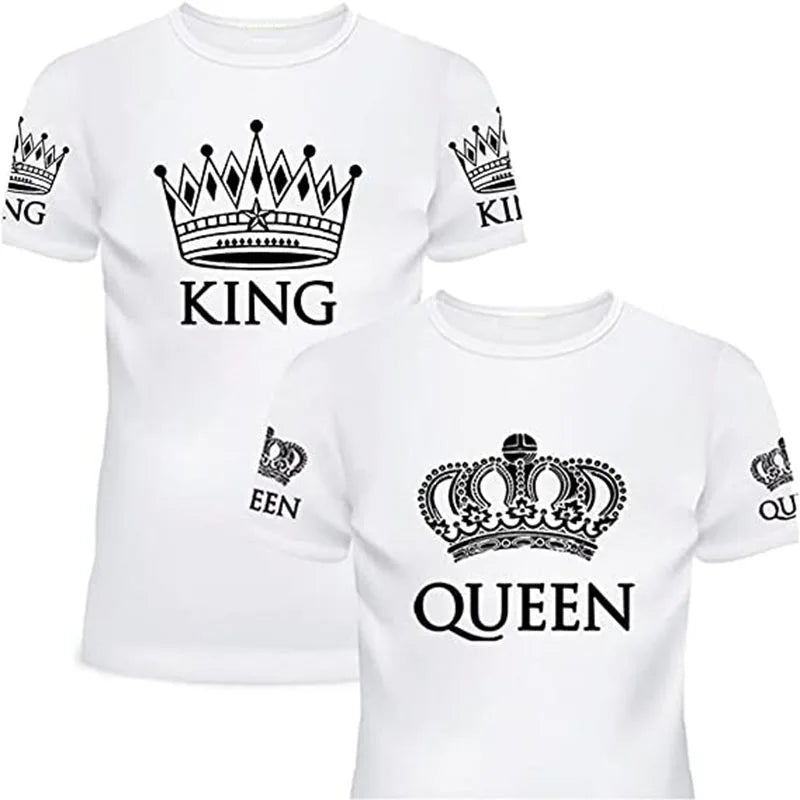 Matching Shirts for Couples Set for Him and Her King Queen T-Shirts Boyfriends Girlfriends Clothes Short Sleeve Graphic Tee Tops
