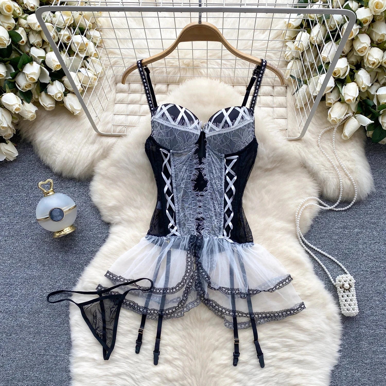 Female Sleevless Halter Playsuits Lace Sheer Open Crotch Lingerie Rompers Women Erotic Hollow Out Sexy Bodysuits Bow Jumpsuit