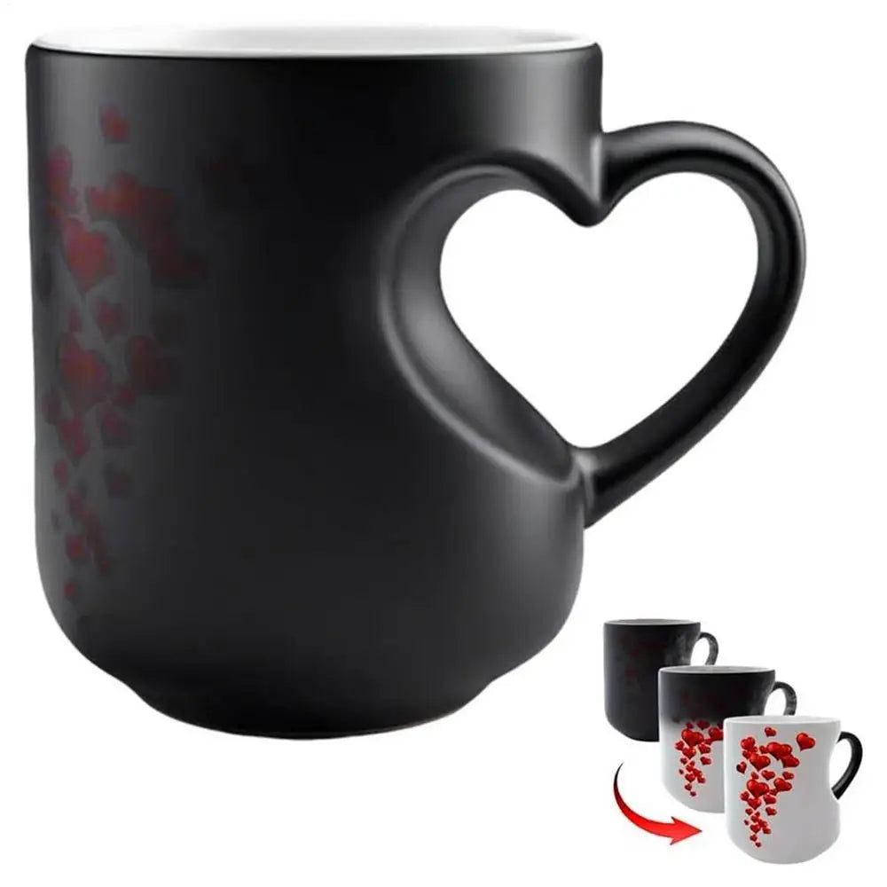 Heat Sensitive Color Changing Heart Handle Mug Strange Rare Mate Couple Valentine Day Wedding Coffee Mug Cup Festival Gifts